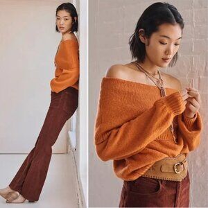 Anthropologie burnt Orange Slouchy Cowl Neck Long Sleeve Sweater M